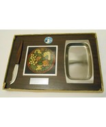 BOWLING AWARD Vintage CHEESE SERVING TRAY Set Wood Stainless Steel Made ... - £35.51 GBP