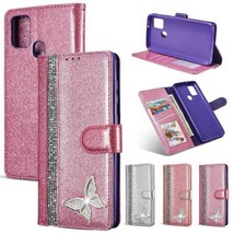 For Samsung Galaxy A21s SM-A217 Bling Butterfly Magnetic PU Leather Wallet Case - £45.11 GBP