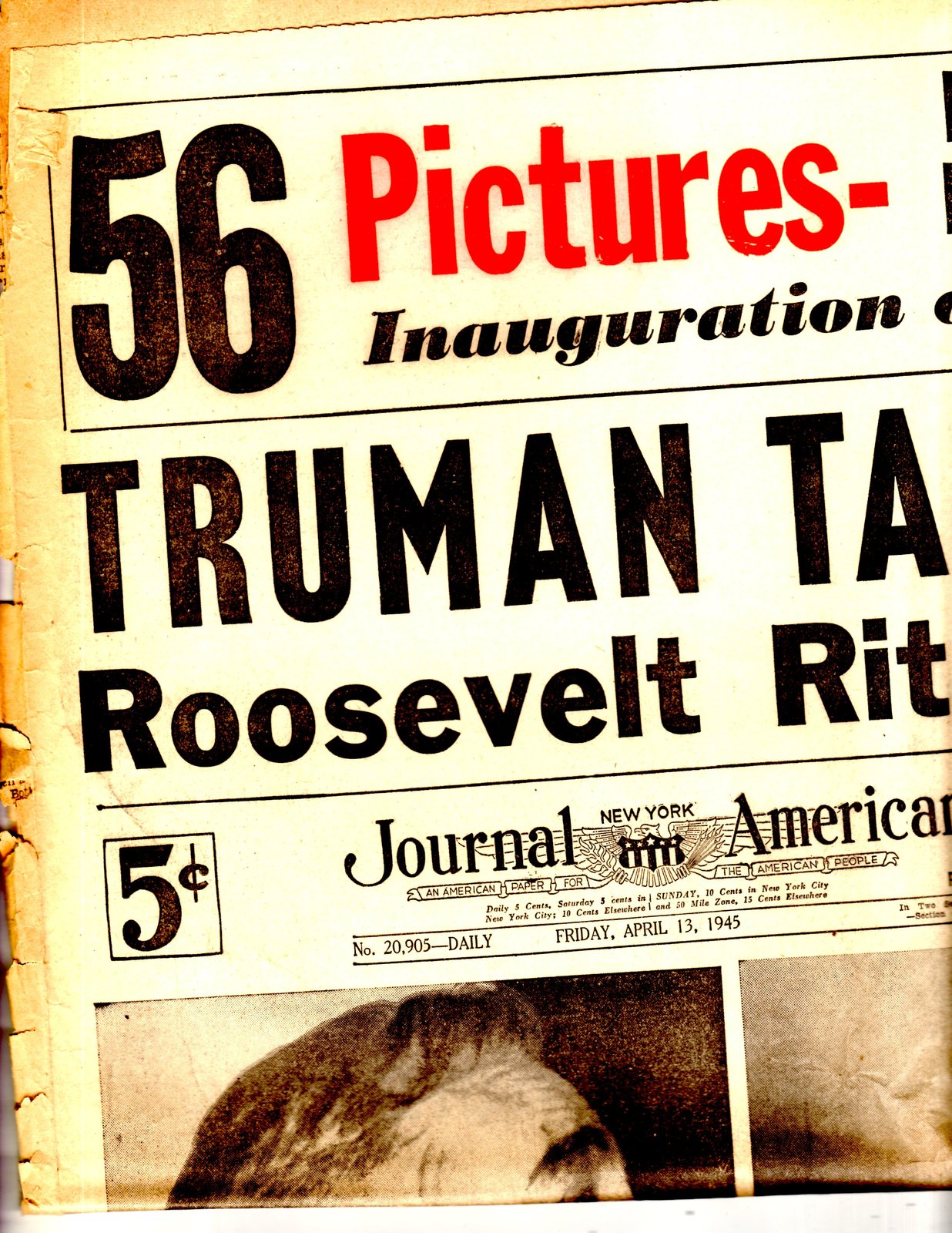 Journal American Newspaper NewYork, April 13,1945 - $8.50