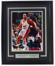 Charles Barkley Karl Malone Signed Framed 11x14 Basketball Photo BAS LOA - £387.59 GBP