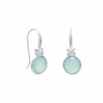 Sea Green Round 10mm Chalcedony Drop &quot;X&quot; Design 925 Sterling Silver Earrings - £96.35 GBP