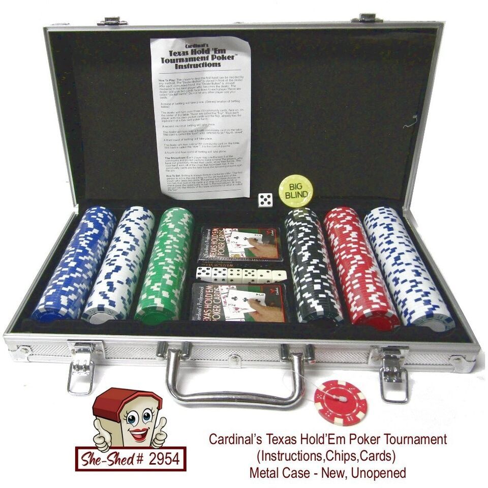 Cardinal Texas Hold’ Em Poker Tournament Chips, Dice, Cards, Case  new - $24.95