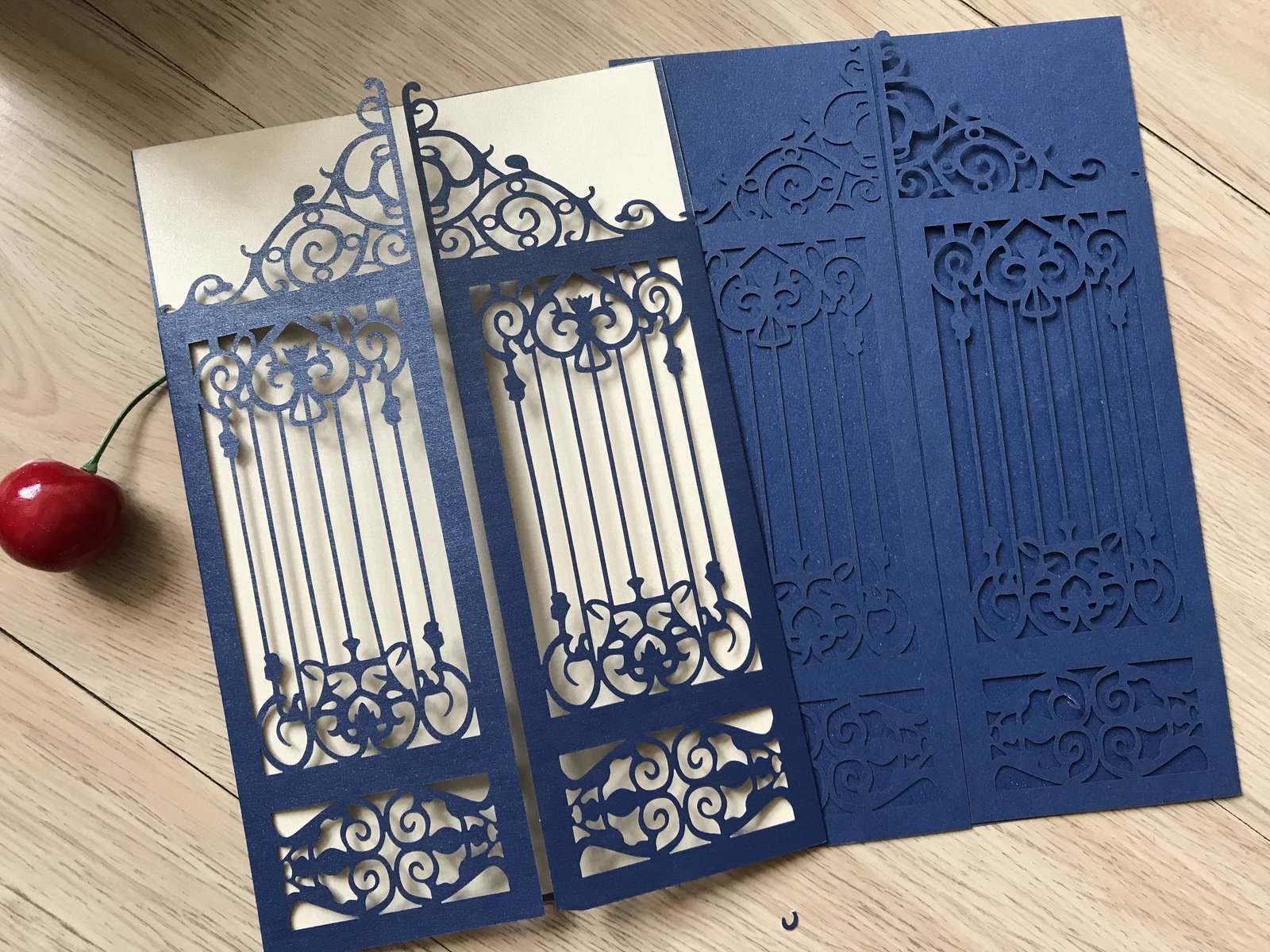 50pcs Gate Navy Blue laser cut invitations cards,laser cut wedding invit... - $54.40