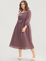 Bloomchic Solid Square Neck Pocket Contrast Lace Belted Dress Mauve 14-16 - £19.21 GBP