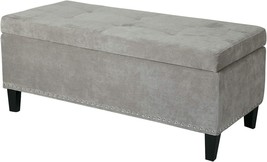 Light Gray Storage Ottoman Bench With Tufted Footrest And Nailhead Trim. - £105.73 GBP