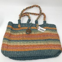 VTG Vintage Sears Orange Blue Striped Straw Rope Beach Bag Purse Handbag - €110,87 EUR