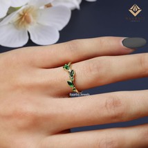 Eliza Emerald Marquis with round diamond Leaf style Band 10k gold band f... - $138.24 CAD