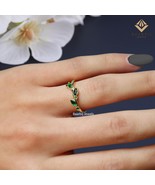 Eliza Emerald Marquis with round diamond Leaf style Band 10k gold band f... - $101.00