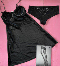 Victoria&#39;s Secret 32A/32B XS SLIP DRESS S BLACK satin CRYSTALLIZED SHINE... - $118.79