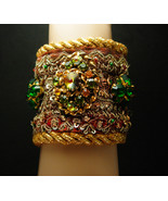 French Bullion Renaissance CUFF bracelet loaded with jewels Gold metalli... - £217.92 GBP