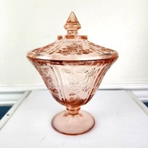 Federal Pink Glass 1930&#39;s Sharon Depression Pedestal Candy Jar With Lid - £29.98 GBP