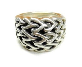 sz 6 Ring Boho Black Chain Wish-Bone Patina 3.37g  Sterling Silver 925 - £39.56 GBP