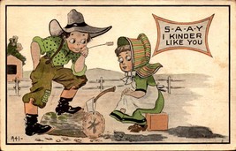 Vintage Comic POSTCARD-S-A-A-Y, I Kinder Like YOU-FARMER Boy &amp; Girl Flirting Bkc - £3.12 GBP