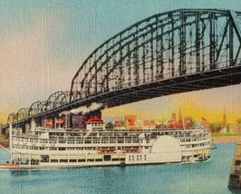 1930s Excursion Steamer on the Ohio River Cincinnati Ohio Linen Postcard Bridge - £13.63 GBP