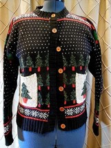 NORM THOMPSON NORDIC FAIR ISLE CARDIGAN SWEATER Women S/P wood buttons C... - $22.76