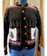 NORM THOMPSON NORDIC FAIR ISLE CARDIGAN SWEATER Women S/P wood buttons C... - £17.92 GBP