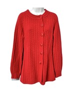 Anthropologie Tabitha Cherry Red Off Center Button Cable Knit Cardigan S... - $584.29 MXN