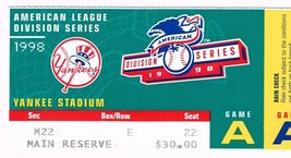 1998 ALDS Division Series Game 1 Season Ticket stub Rangers @ Yankees - £41.96 GBP