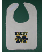 UNIVERSITY OF MICHIGAN PERSONALIZED BABY BIB WHITE OR PINK COLLEGE COLLE... - £12.75 GBP