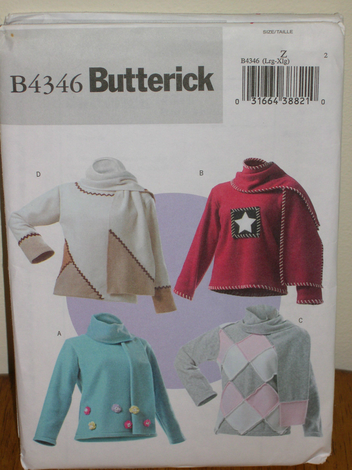BUTTERICK PATTERN 4346 Sz XS-S-M PULLOVER TOP LONG SLEEVES AND SCARF LADIES EASY - $5.95