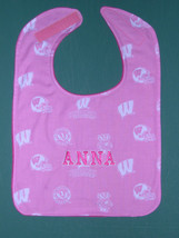 University Of Wisconsin Pink Personalized Infant Name Baby Bib Girl Large New - £11.95 GBP