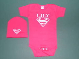 Baby Pink Romper + Hat Cap Supergirl Personalized 3-6 Mos Quality Cotton W/Name! - $29.99