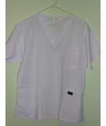 WHITE SCRUB V NECK TOP 3 POCKET PERSONALIZED UNISEX SIZE LG XL 2X 3X cot... - £14.34 GBP+