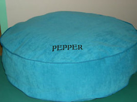 DOG BED BLUE CORDUROY PERSONALIZED ROUND 28&quot; WITH LINER Embroidered Pet&#39;... - £47.15 GBP