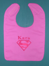 Personalized Bibs Baby Bib Superman Supergirl Lg Heavy Blue Or Pink Cotton Terry - £12.75 GBP