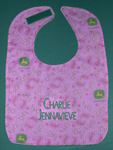 Pink Paisley John Deere Personalized +Name Baby Bib Bibs Girl Large Cotton Terry - £12.89 GBP