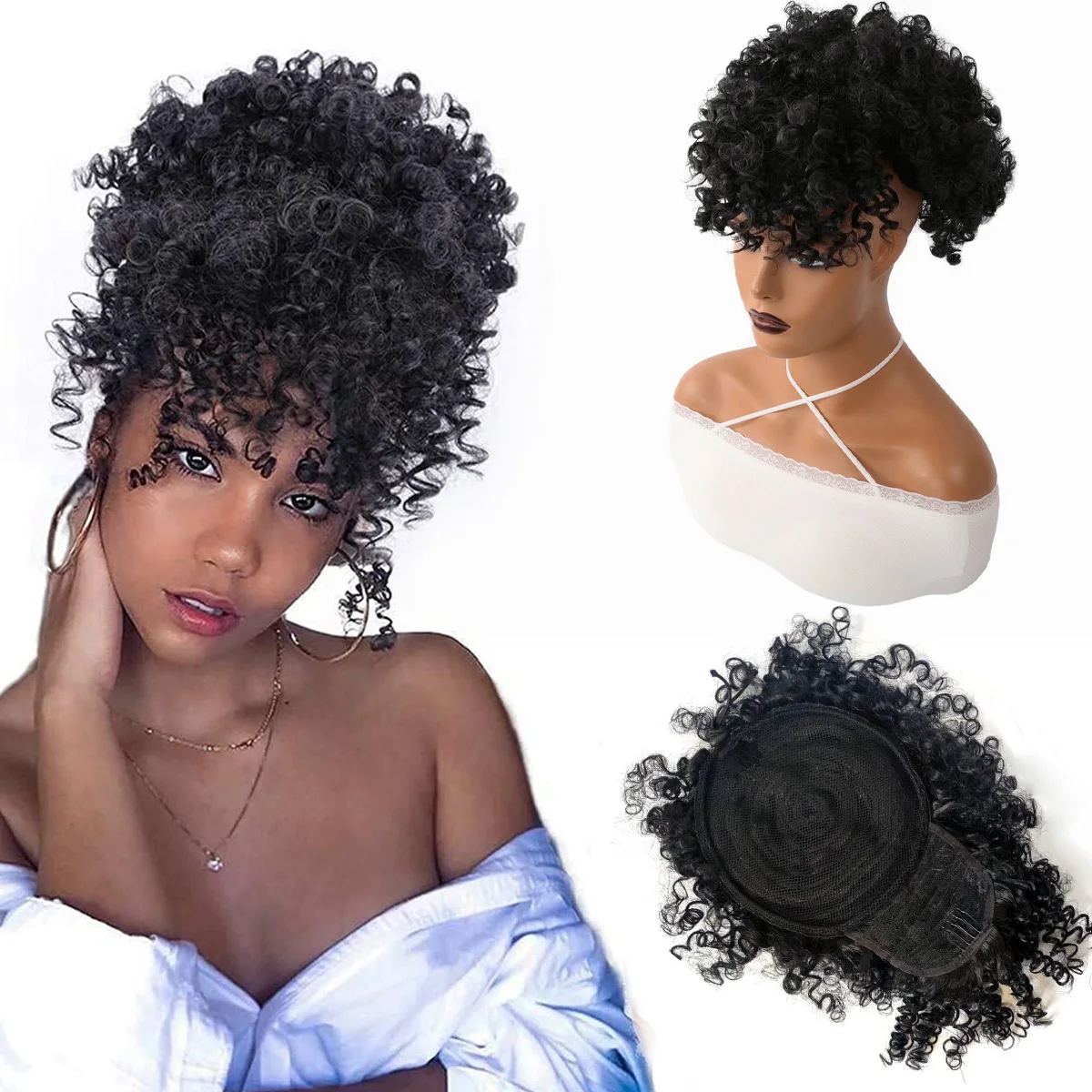Ring ponytail with bangs pineapple updo hair for black women short kinky curly ponytail thumb200