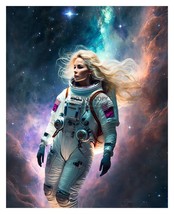 Gorgeous Lady Astronaut Floating Through Space Nebula 8X10 Wall Art Ai Photo - £6.38 GBP