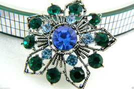 Weiss Blue &amp; Green Crystal Snowflake Flower Pin Brooch Nice Wow! Free Shipping - £66.68 GBP