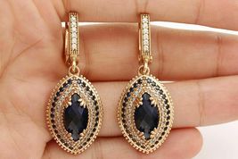 4.50Ct Marquise Cut Blue Sapphire Halo Drop/Dangle Earrings 14K Rose Gold Finish - £93.58 GBP