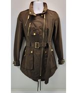 A) BCBG Maxazria Woman Army Green Hooded Field Belted Jacket Small - $148.49