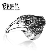 Big Biker Men&#39;s Stainless Steel Black Eye Heavy Metal Eagle Head Ring Animal Jew - £8.59 GBP