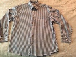 Geoffrey Beene Light Gray/Black Beige Stripe Cotton Dress Shirt Mens XL 17-171/2 - £12.46 GBP