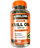 Kirkland Signature Krill Oil 500mg Omega-3+Astaxanthin 180 Softgels EXP ... - $30.63
