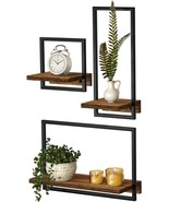 Delfoy Metal Frame Rustic Wooden Floating Hanging Shelves, Home Decor Wall - £34.60 GBP
