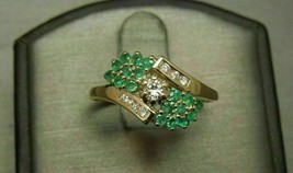 Cluster Ring 1.70Ct Green Emerald &amp; D/VVS1 Diamond in 14K Yellow Gold Finish - £86.84 GBP