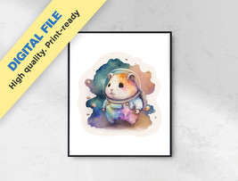 Astronaut Hamster digital art, animal painting for kids, kinder printable art - £4.63 GBP