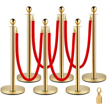 6Pcs Golden Stanchion Posts with 4 Velvet Ropes Crowd Control Queue Pole Barrier - £190.47 GBP