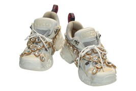 Gucci Flashtrek White Chunky Leather &amp; Mesh with  Removable Crystals Sne... - $584.10