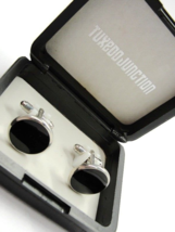 Tuxedo Junction Round Cufflinks Black &amp; Silver Tone New IOB - $19.78