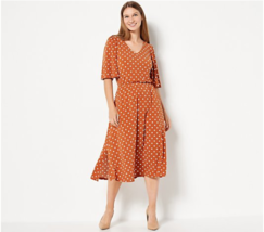 Girl With Curves Knit Midi Dress with Flutter Slv (Gingerbread Dot, XS) A504598 - £19.17 GBP
