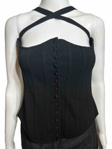 Zara Womens MEDIUM Knit Corset Tank Top Black Bustier Strappy Buttons - AC - £16.54 GBP