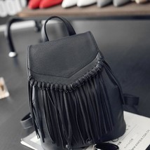 Fashion Women Leather Backpacks Tassel Schoolbags For Teenagers - £31.65 GBP