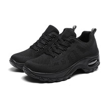 Women Heightening Thick-soled Sneakers Summer Breathable Mesh Black Casual Shoes - £25.81 GBP