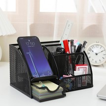 WAFJAMF Black Mesh Pen Holder and Organizer with 7 Compartments - $42.40 CAD
