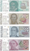 Argentina 1,5,10,50 Australes World Currency Money Uncirculated Set # 2 - $6.92